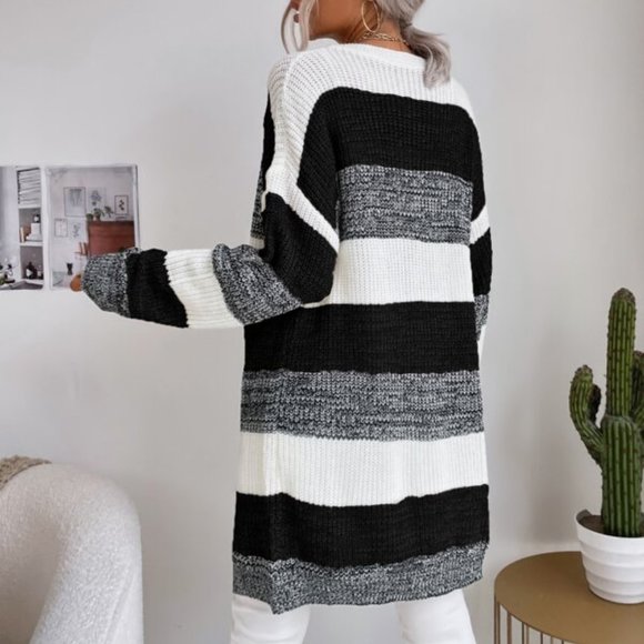 Trendy! Color Block Open Front Batwing Sleeve Long - Picture 2 of 7